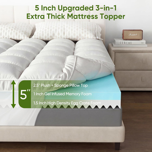 <span class=keywords><strong>Surmatelas</strong></span> en mousse à mémoire <span class=keywords><strong>de</strong></span> <span class=keywords><strong>forme</strong></span> extra épaisse 5 pouces, double couche avec <span class=keywords><strong>surmatelas</strong></span> en mousse gel 2,5 pouces et dessus <span class=keywords><strong>de</strong></span> matelas rafraîchissant en <span class=keywords><strong>bambou</strong></span> 2,5 pouces 1500 GSM - Product Image 3
