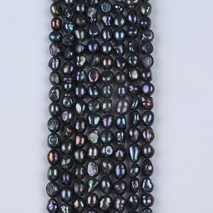 Perles d'eau douce baroques en gros, 6-7 mm, teintes en noir, brillantes des deux côtés, trou droit, perles en vrac colorées - Product Image 1