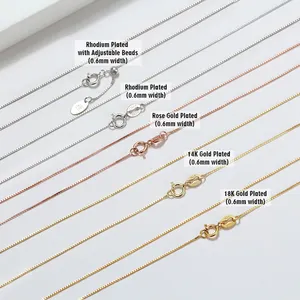 RINNTIN SC07 Wholesale Custom 14K Gold Plated Box Chain Simple Thin 925 Sterling Silver Chains Necklace For Women Men