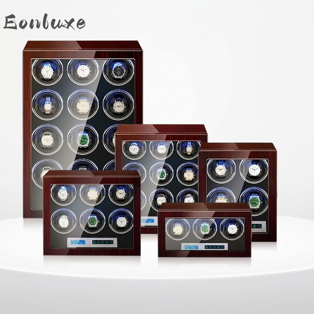 Eonluxe Watch Winder 3 4 6 9 12 Slots High-End Finish Watch Winding Box Watch Rotator Touch Screen LED Light Shaker Display Box