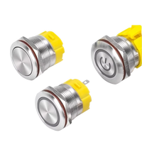 16/19/22/25mm anneau LED en acier inoxydable illuminé bouton poussoir en métal 12V étanche momentané auto-réinitialisation 3A symbole de puissance