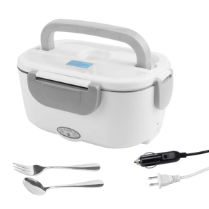 Portable Electric Lunch Box with Spoon 12V 24V Food Heater Rice Container Warm Keeping Stainless Steel Liner Bento Box
