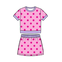 Conjuntos de Ropa para Niñas al por Mayor de Fábrica: Camiseta con Cuello Redondo y Estampado de Lunares, Falda de Línea A con Cintura Elástica