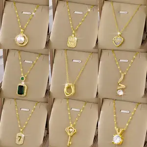 Tùy Chỉnh Thiết Kế 18K Vàng Mạ Không Làm xỉn Vòng Cổ Thép Không Gỉ Zircon Chữ Thập Tim Bướm Thư Mặt Dây Chuyền Vòng Cổ Phụ Nữ