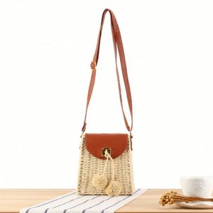 Vintage Women's <b>Mini</b> Shoulder Bag Rope Ball Crossbody Woven with Tassel Decoration Simple Beach Holiday Casual Style - Product Image 2