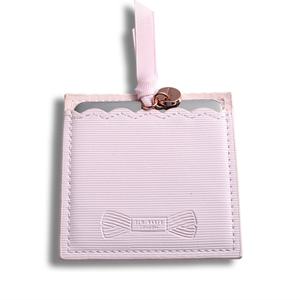 Laser Engraved Cute Pink Ribbon Stainless Steel Pocket Cosmetic <b>Mirror</b> Customized Logo with PU Pouch Promotion Gift - Product Image 3