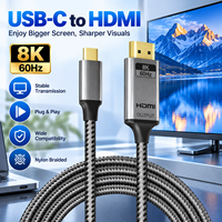 Câble vidéo USB C mâle vers HDMI mâle, bande passante de 48 Gbit/s, prend en charge la résolution UHD 8K 60 Hz pour ordinateur portable de type C, moniteur HDTV, projecteur