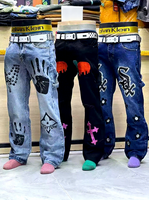 Jean Boyfriend Homme Délavé Léger Brodé Taille Mi-Haute Décontracté Streetwear pour Usage Quotidien