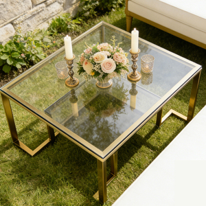 <span class=keywords><strong>Table</strong></span> basse de mariage et d'événements, style nordique moderne, cadre en acier inoxydable carré, plateau en verre double couche - Product Image 3