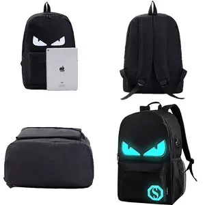 Mochila de lona con logotipo personalizado, mochila luminosa noctilucente de Anime escolar con puerto de carga USB