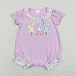 Vêtements de Pâques pour enfants, costumes de lapin de Pâques brodés assortis pour frères et sœurs, manches courtes, vente en gros - Product Image 3