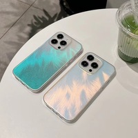 Bunte Farbverlauf Laser Feather Phone Case für iPhone 16 15 14 13 12 Pro Max Hard PC Schutz Aurora Full Cover