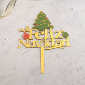 Merry Christmas Feliz Navidad Cake Toppers Spanish Acrylic Cake Decorating Supplies Cupcake <b>Decoration</b> - Product Image 4