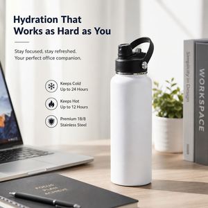Bouteille d'eau isotherme en acier inoxydable de 32 oz avec logo personnalisé, double ouverture, et couvercle 2-en-1 avec paille et bec verseur - Product Image 3