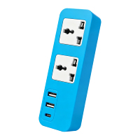 Regleta de Cobre Azul Puro 5 en 1, 2 Tomas Universales, 2 Puertos USB, 20A 220V/110V IP44, Enchufe de Extensión Industrial, Cable de 2m