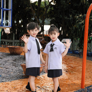 Nuevo Estilo OEM ODM Uniforme Escolar Unisex para Niños, Conjunto de Camisa, Pantalones Cortos y Falda de Poliéster Azul - Product Image 2