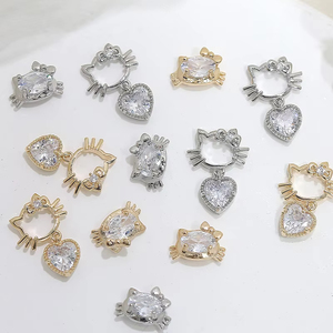 Qianya 2025 Hello Kitty Nail Charm handmade mèo dễ thương Kitten Deco bộ phận với Rhinestone hợp kim nhựa DIY Nail nghệ thuật phụ kiện - Product Image 4
