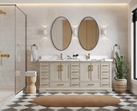 Meuble de salle de bain moderne en chêne massif, résistant à l'eau, durable, écologique, couleur personnalisée, avec vasque en céramique et miroir LED doux