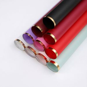 Papier d'emballage pour fleurs en film plastique brillant avec bordure dorée, imperméable, de luxe, 58*58 cm, pour célébration de mariage - Product Image 1