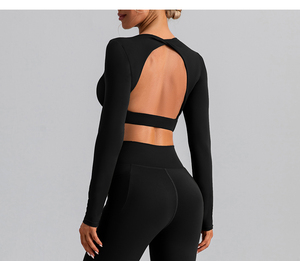 Otoño e invierno sexy ajustado de manga larga ropa de yoga al aire libre de secado rápido Camiseta deportiva correr desnudo ropa de fitness top - Product Image 4