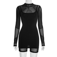 Viviblook C25ST267 Nouvelle combinaison sexy pour femme avec empiècements en maille et robe à bretelles, tenue décontractée de club pour l'automne