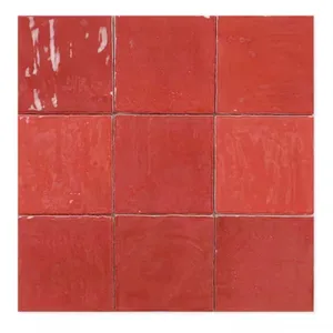 بلاط حمام بنيامين مصنع توريد أحمر مربع بنمط مغربي مصنوع يدويًا 13 سم * 13 سم بلاط جدار صغير إسباني للحمام