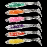Leurre souple coloré à queue en T côtelée 65mm/2.2g 75mm/3.5g, appât coulant en PVC, lot de 10, pour la pêche au bar, au mandarin et à la perche en eau douce