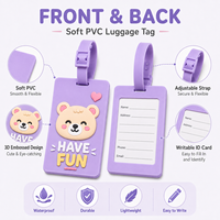 Étiquette de bagage personnalisée OEM en PVC, motif animal de dessin animé, étiquette d'identification de voyage en caoutchouc étanche