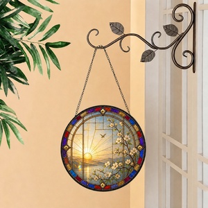 Panel de Vidrio Artístico con Diseño Floral Blanco, Atrapasueños de Vidrio para Ventana, Adorno Colgante para el <span class=keywords><strong>Hogar</strong></span> - Product Image 3