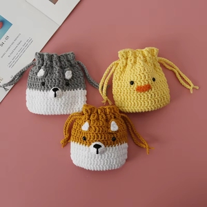 Bolsa con cordón tejida a mano con estampado de animales de dibujos animados, monedero de lana tejido a crochet con diseño de cachorro, producto terminado en miniatura. - Product Image 2