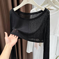 Damen-Strickpullover mit Bootsausschnitt und langen Ärmeln, kurz geschnitten, schmal geschnitten, strukturiert, leicht und dünn, als Basis-Oberteil tragbar
