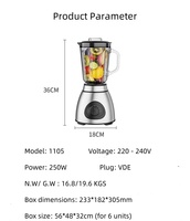 Starlux Silver Crest Mélangeur et Extracteur de Jus de Table à Haute Vitesse en Acier Inoxydable Machine Blender Électrique Portable