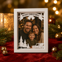 Marcos de Fotos de Madera Hechos a Mano Ecológicos Personalizados en Blanco y Rojo de 4x6 5x7 para Navidad - Decoración Creativa Moderna para Mesa
