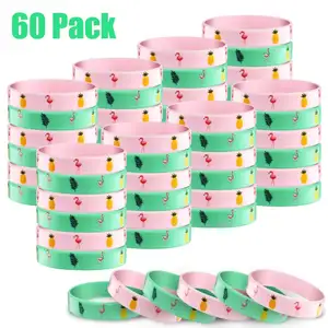 Hawaiian Themed Silicone Pineapple Flamingo Bracelets Rubber Wristbands Palm Leaves Pattern Bracelet for Summer