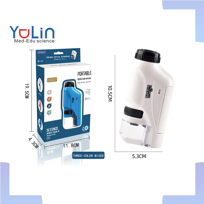 Student Kids Gift Handheld LED Light Optical Microscope Biological Science Adjustable Zoom 60X-120X Pocket Microscope