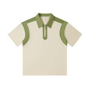 Polo stile Preppy all'ingrosso personalizzato 240 grammi Patchwork cotone 100 collo Polo Vintage mezza Zip ogni giorno T Shirt Polo - Product Image 5