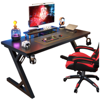 Bureau d'ordinateur de jeu ergonomique extensible en métal avec porte-gobelet et design en forme de Z pour chambre à coucher