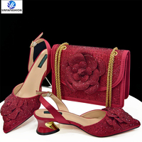 Ensemble de chaussures et sac italiens Sinya à talons bas avec pierres, fait main, pour mariage, chaussures de mariée et sac assorti pour femmes