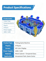 Machine de jeu d'arcade de pêche commerciale à monnayeur pour 6 joueurs