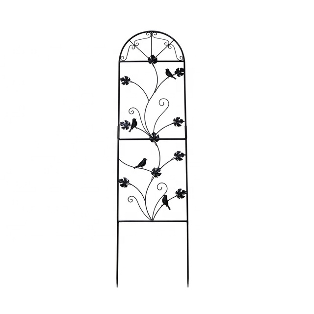 Hot Selling Eco-Friendly Outdoor Garden Ornaments Iron Powder Coated Trellis with Leaves and Bird Decor