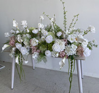 Chemin de table floral artificiel personnalisé en soie rose, blanc et vert PPS pour cheminée, idéal pour les arrangements décoratifs de mariage