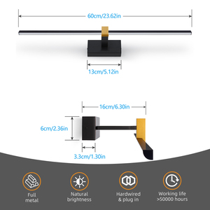 Modern LED Wall <b>Lamp</b> Black Aluminum Alloy <b>Touch</b> Control Dimmable 3500K Warm White for Bathroom Mirror Vanity - Product Image 2