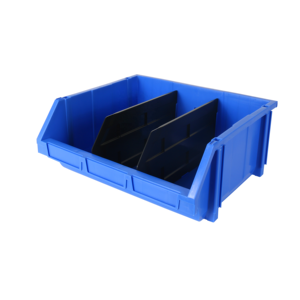 Large capacity plastic stack storage bin with dividers
