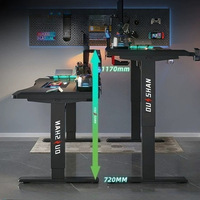 Bureau de jeu noir, poste de travail électrique réglable avec éclairage RGB, table de jeu ergonomique moderne