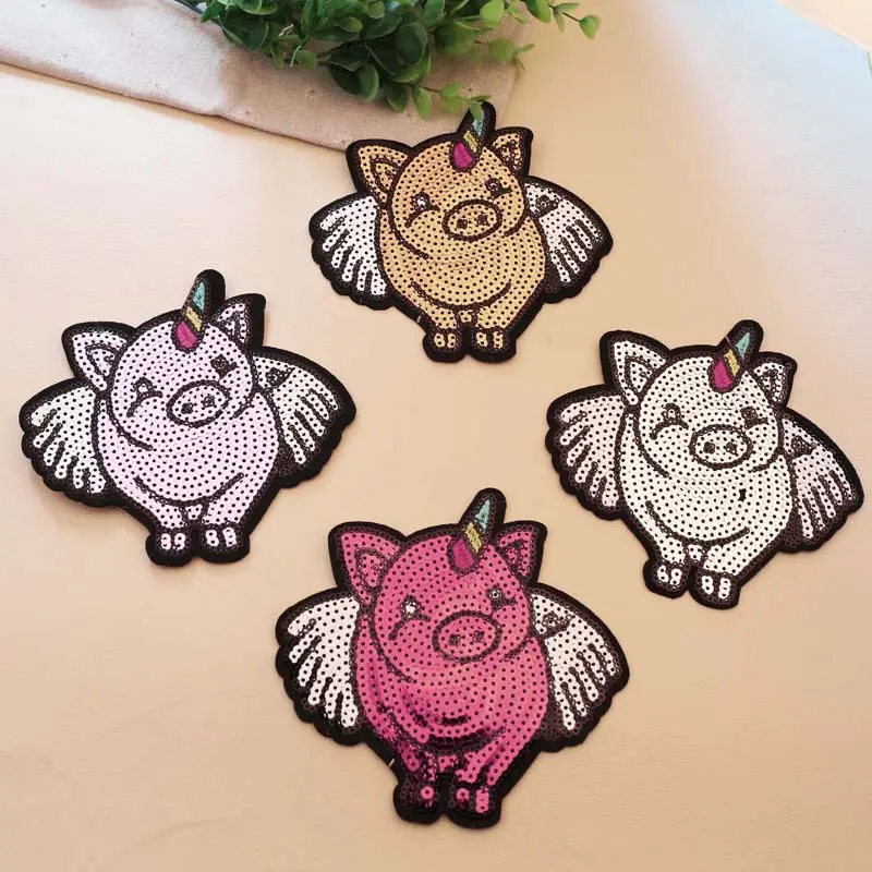 Boutique Grande Taille Paillettes Brodées Mignon Cochon Motif DIY Décoration Fer sur Patchs