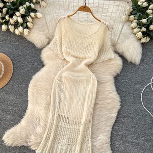 เดรสไหมพรมแขนสั้นแบบผูกเชือกสำหรับผู้หญิงและเดรสแฟชั่นแบบไร้สาย - Product Image 5