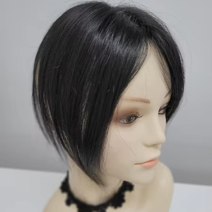 Perruque toupet à clipser en cheveux humains lisses mi-longs de 8 pouces, nouée à la main, de qualité supérieure, légère, couleurs naturelles, WIGTS, bonnet respirant - Product Image 1