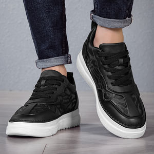 Nouvelles Chaussures de Sport Blanches pour Hommes, Mode Automne, Décontractées, en Cuir de Vachette Gaufré à Motifs, Semelle Épaisse Rehaussante de 8 cm, avec Doublure en Maille - Product Image 5