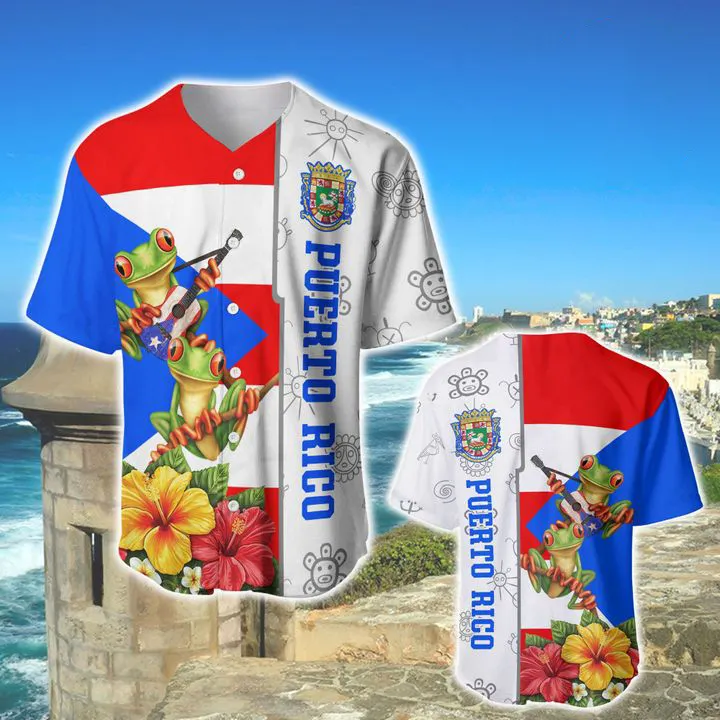 사용자 정의 Puerto Rico Coqui 개구리 빈 야구 유니폼 도매 가격 폴리 에스터 야구 셔츠 캐주얼 야구 티 셔츠