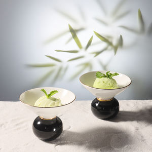 Tazón de Cerámica para Postre y Helado, con Base Alta, Estilo Occidental, Negro y Blanco, Resistente, para Uso en Restaurantes, Marca <span class=keywords><strong>Pioneer</strong></span> Craftsman - Product Image 1